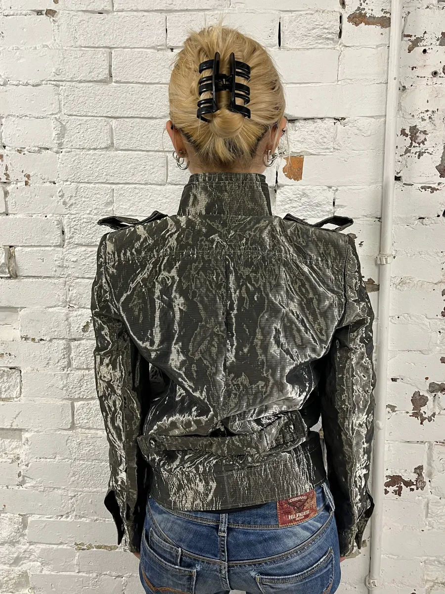 SS2007 Balenciaga Grey Nylon Metallic Jacket - Image 4