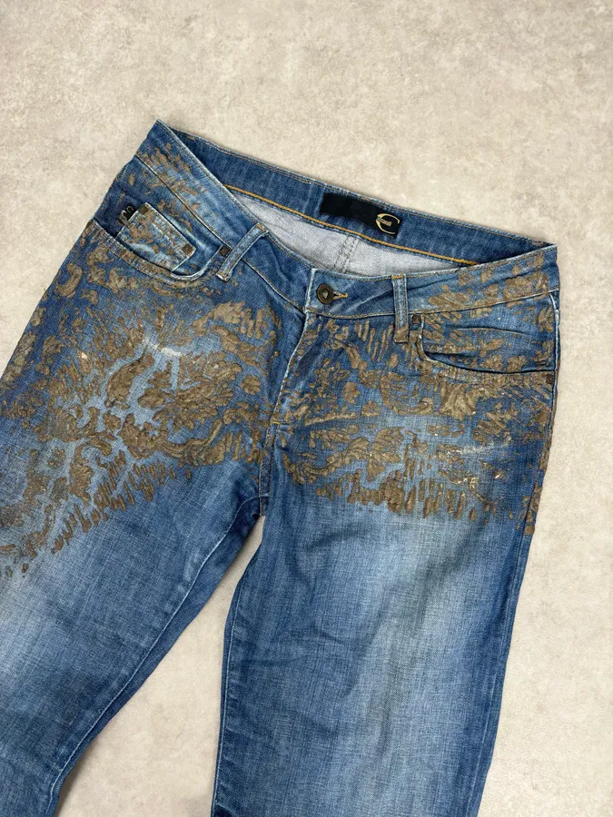 SS2007 Cavalli Baroque Gold Pattern Blue Denim Jeans - Image 6