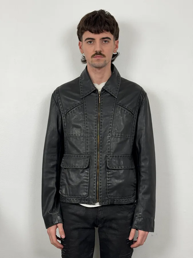 SS2007 Cavalli Black Imperial Leather Jacket - Image 2