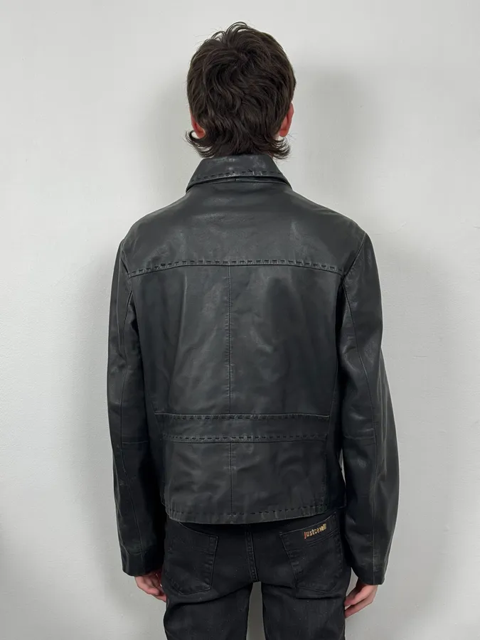 SS2007 Cavalli Black Imperial Leather Jacket - Image 3