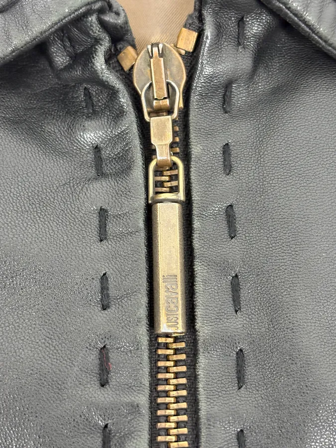 SS2007 Cavalli Black Imperial Leather Jacket - Image 9