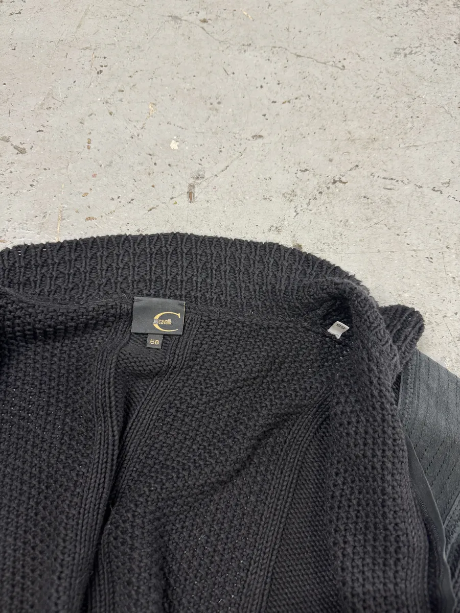 SS2007 Cavalli Black Wool Biker Hybrid Zip-up Jacket - Image 5