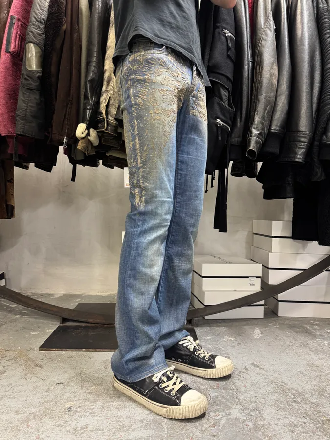 SS2007 Cavalli Blue Golden Aged Royal Denim Jeans - Image 2