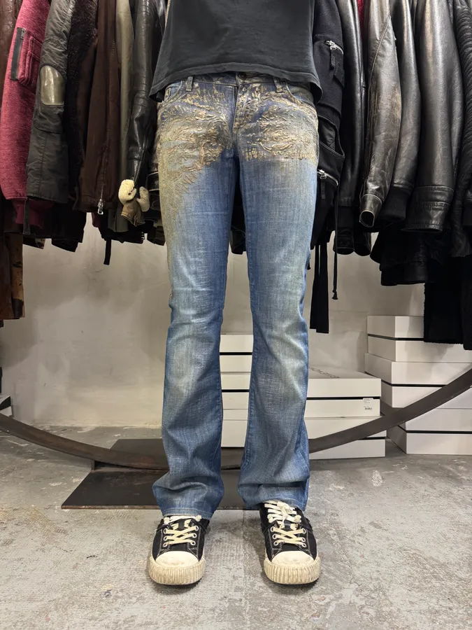 SS2007 Cavalli Blue Golden Aged Royal Denim Jeans - Image 3