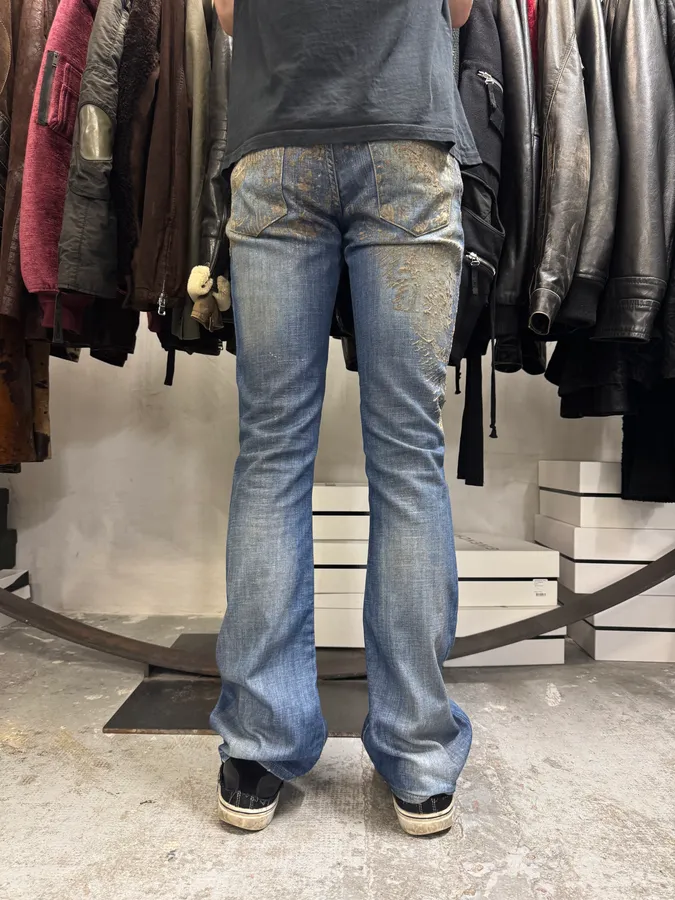SS2007 Cavalli Blue Golden Aged Royal Denim Jeans - Image 4