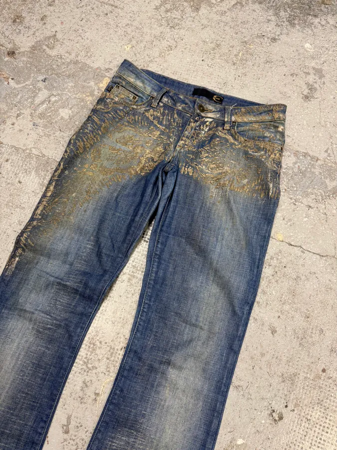 SS2007 Cavalli Blue Golden Aged Royal Denim Jeans - Image 5