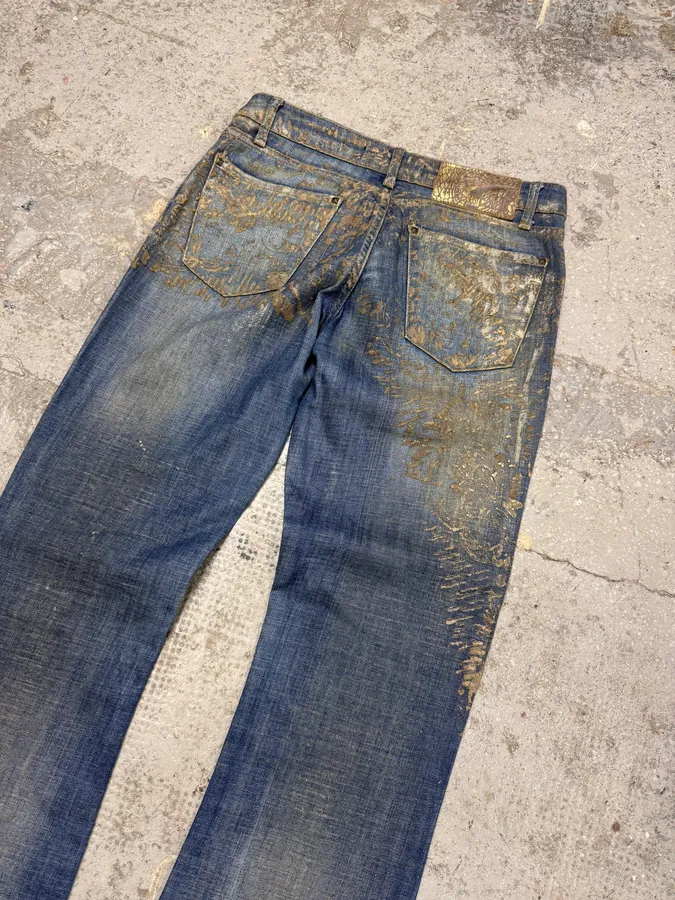 SS2007 Cavalli Blue Golden Aged Royal Denim Jeans - Image 6