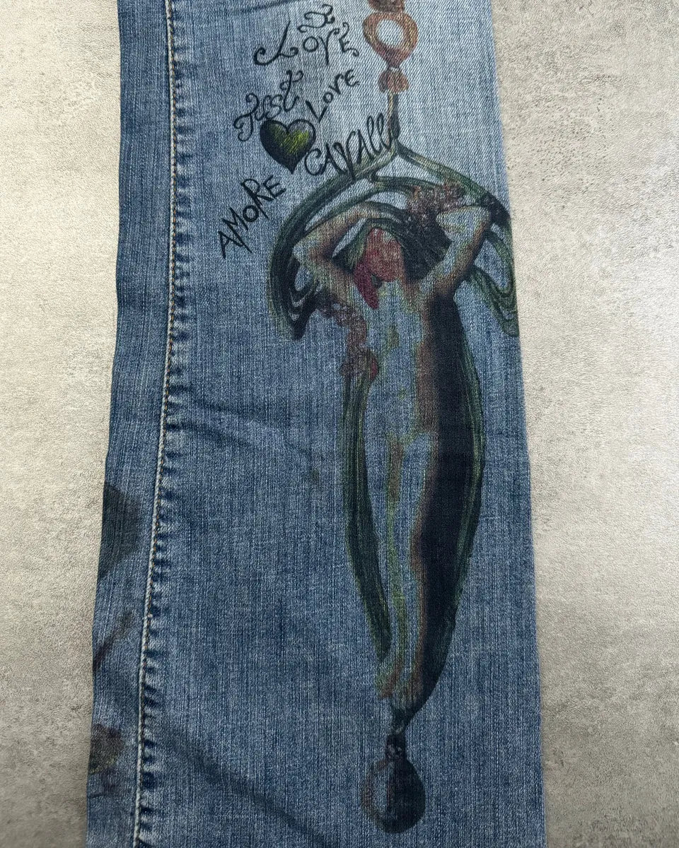 SS2007 Cavalli Painted Demoniac War Denim Pants - Image 8