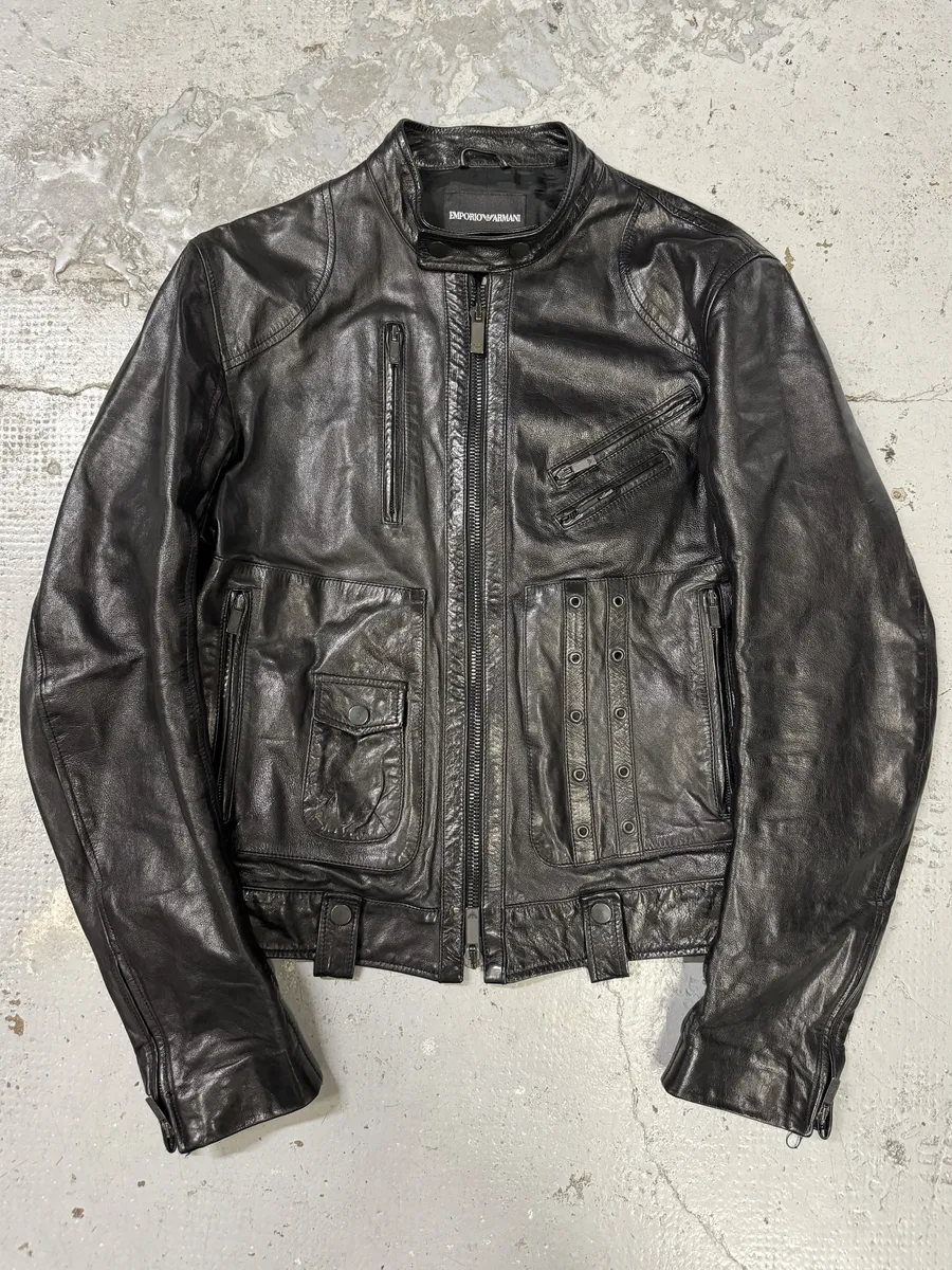 SS2007 Emporio Armani Black Utility Multi Zips Leather Jacket