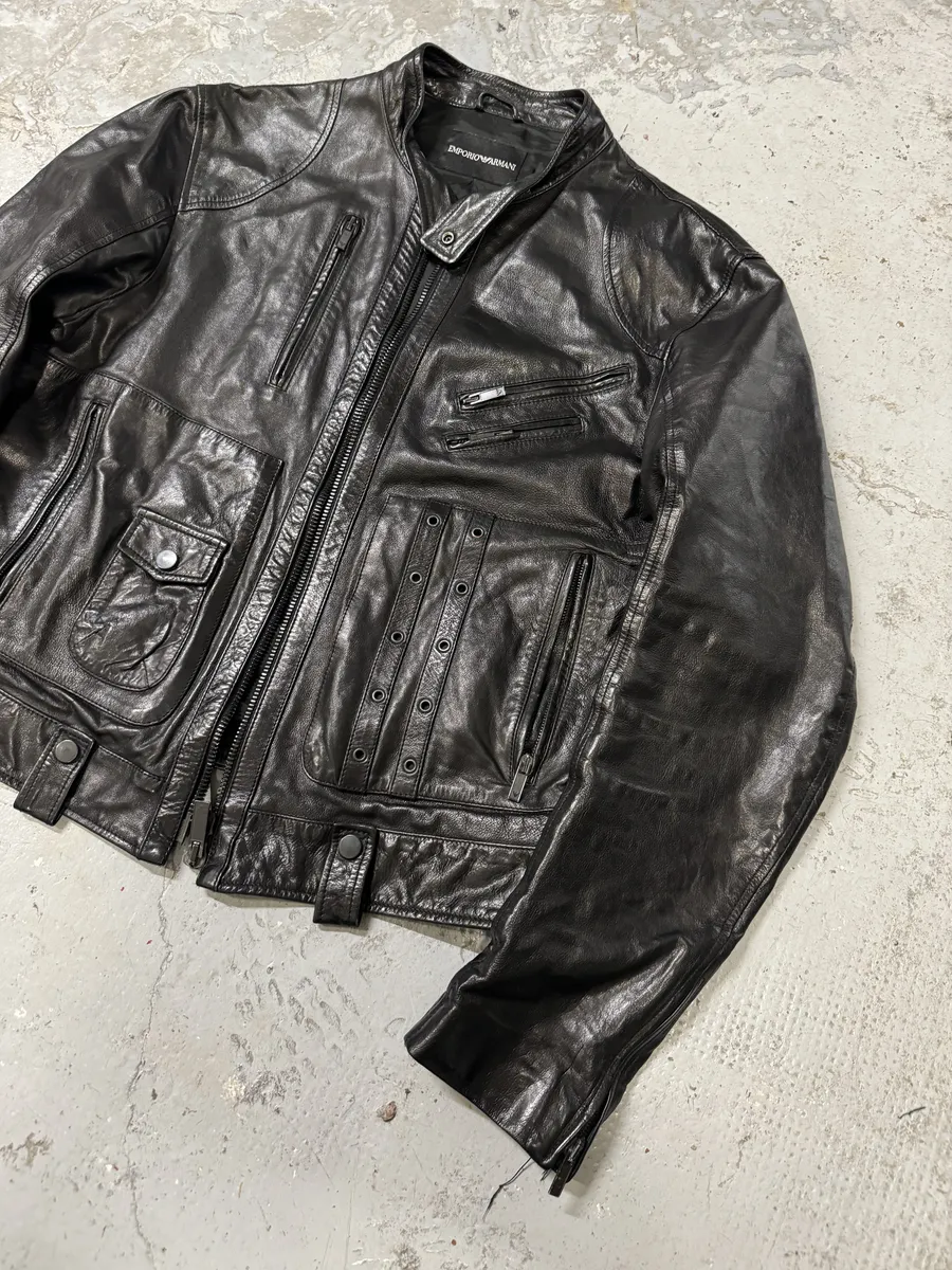 SS2007 Emporio Armani Black Utility Multi Zips Leather Jacket - Image 6
