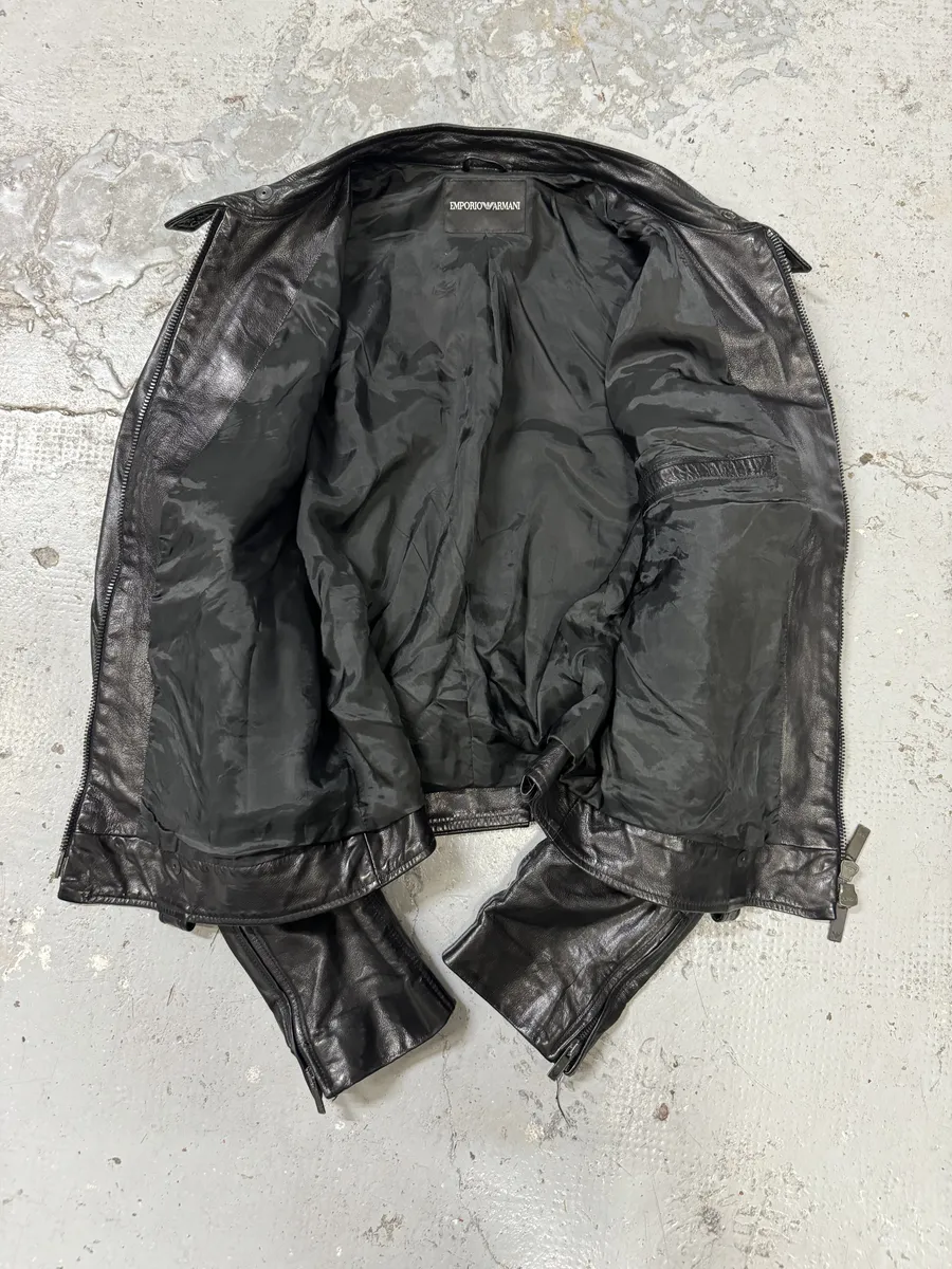 SS2007 Emporio Armani Black Utility Multi Zips Leather Jacket - Image 7