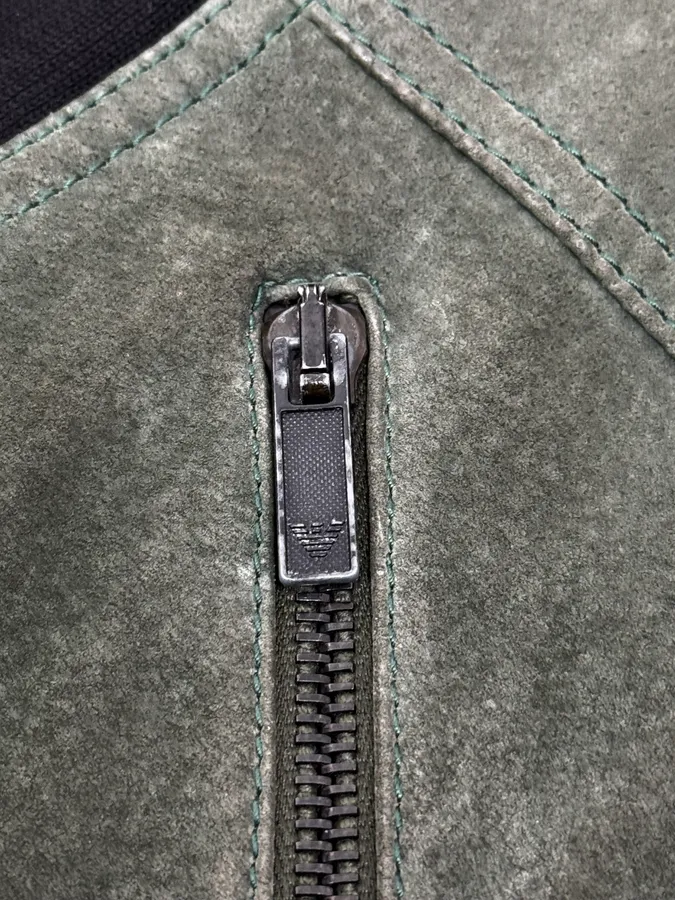 SS2007 Emporio Armani Green & Black Suede Leather Biker Jacket - Image 10