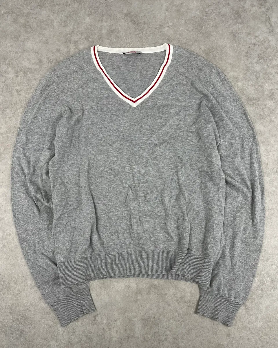 SS2007 Prada Grey V-Neck Contrast Trim Sweater