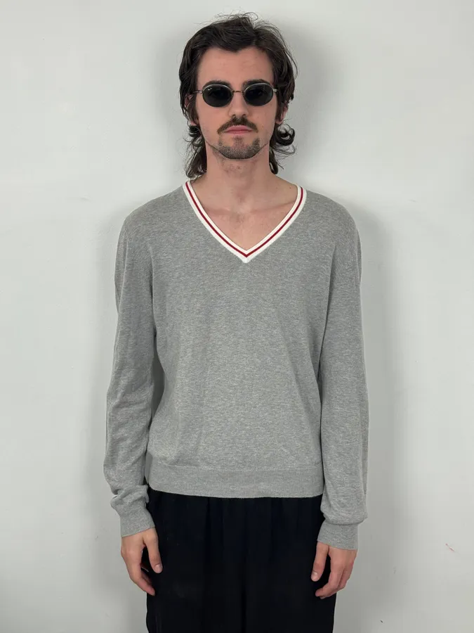 SS2007 Prada Grey V-Neck Contrast Trim Sweater - Image 2