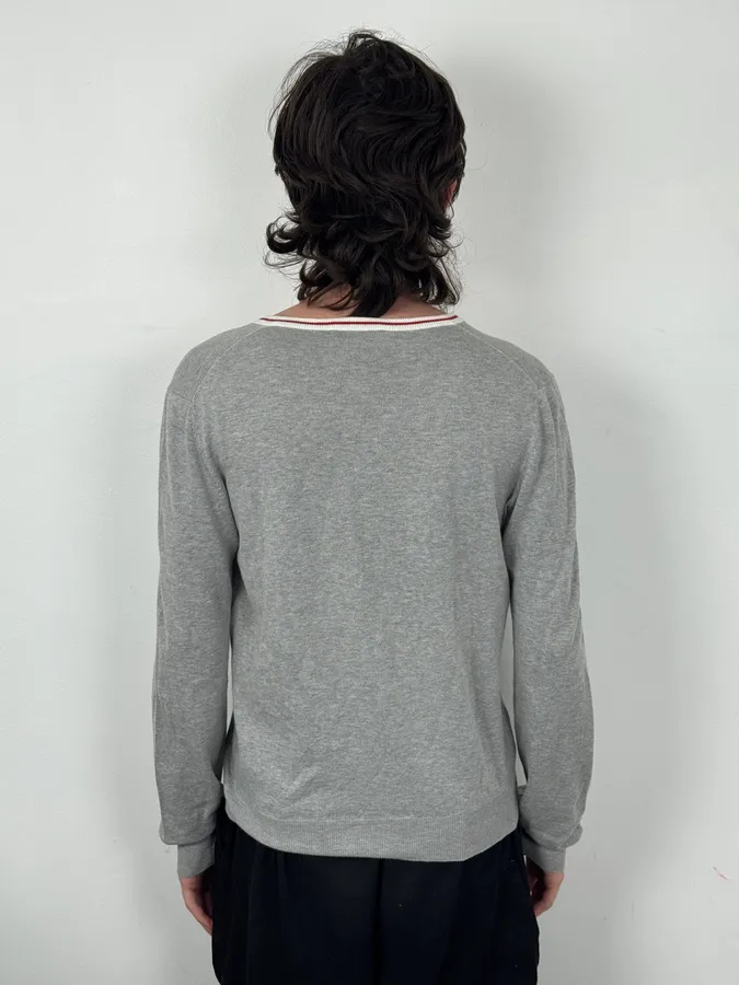 SS2007 Prada Grey V-Neck Contrast Trim Sweater - Image 3