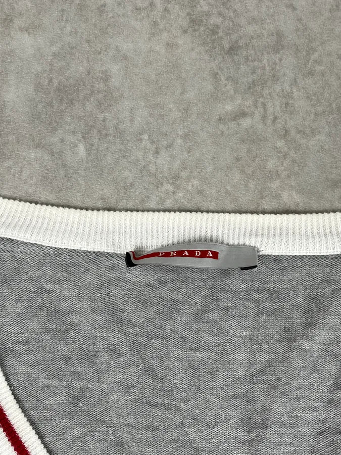 SS2007 Prada Grey V-Neck Contrast Trim Sweater - Image 7