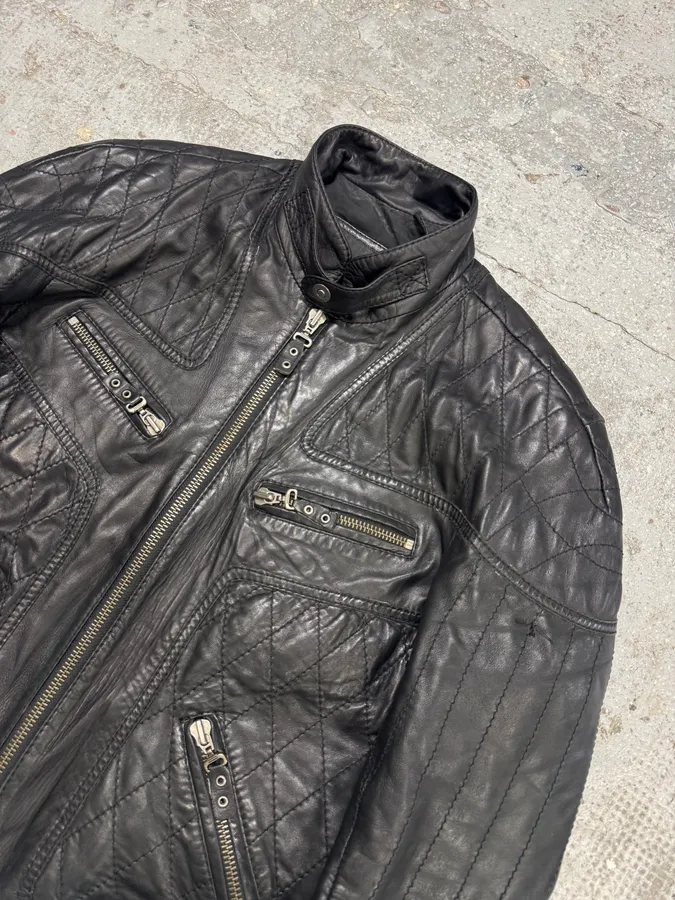 SS2008 Cavalli Moto Biker Black Leather Jacket - Image 3