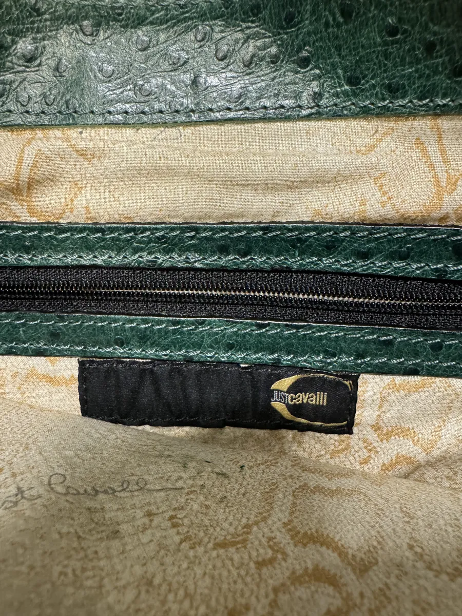 SS2008 Cavalli Ostrich Embossed Leather Green Horn Handle Bag - Image 8