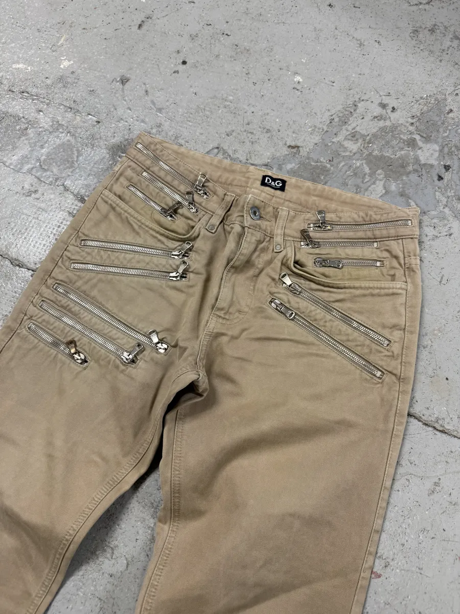SS2008 Dolce & Gabbana Multi-Zip Beige Pants - Image 7