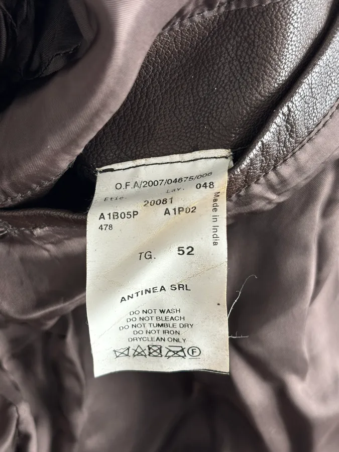 SS2008 Emporio Armani Brown Lined Leather Biker Jacket - Image 11