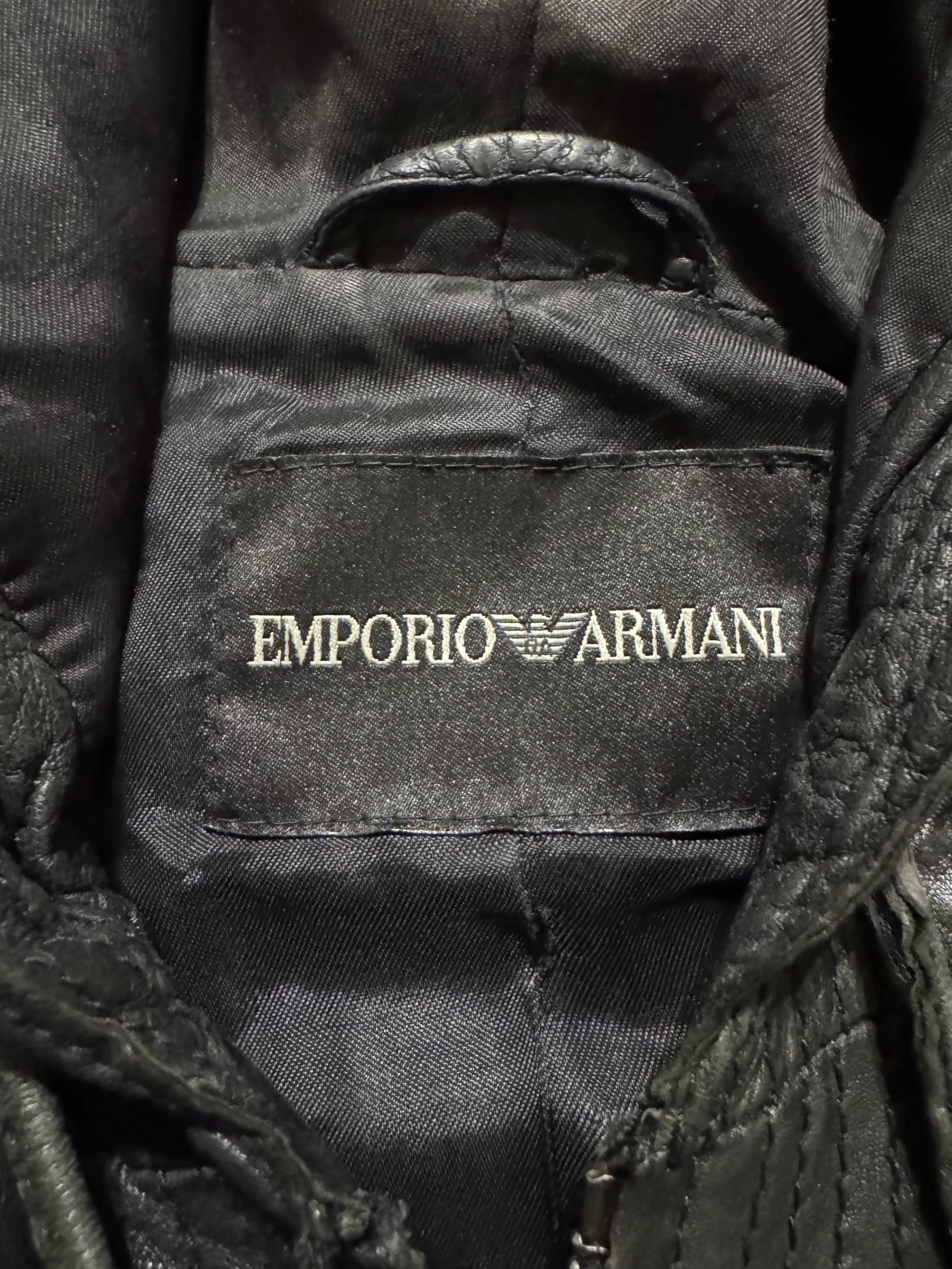 SS2008 Emporio Armani Hooded Faded Leather Black Jacket - Image 6