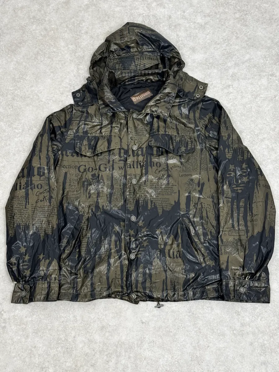 SS2008 Galliano 2 in 1 Khaki Brown & Black Newspaper Windbreaker Jacket