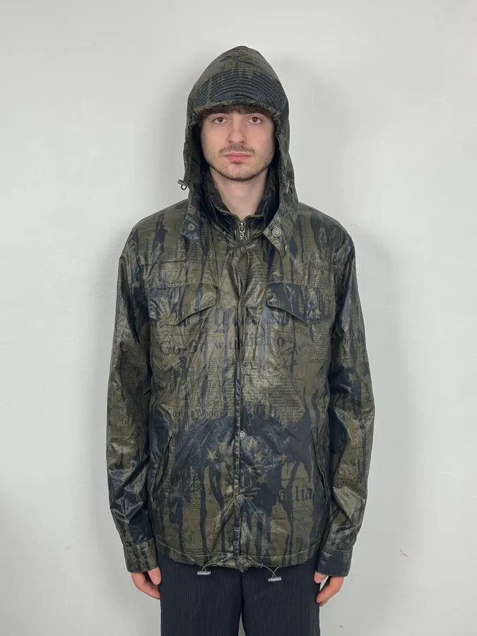 SS2008 Galliano 2 in 1 Khaki Brown & Black Newspaper Windbreaker Jacket - Image 2