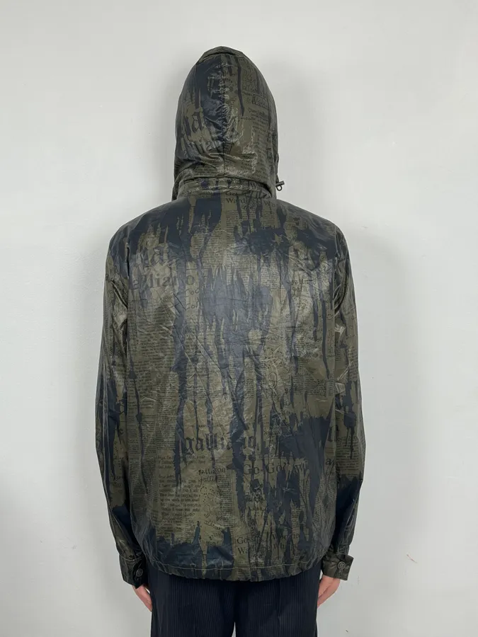 SS2008 Galliano 2 in 1 Khaki Brown & Black Newspaper Windbreaker Jacket - Image 3
