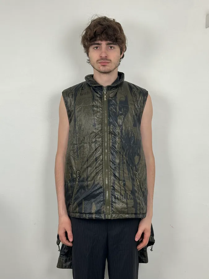SS2008 Galliano 2 in 1 Khaki Brown & Black Newspaper Windbreaker Jacket - Image 4
