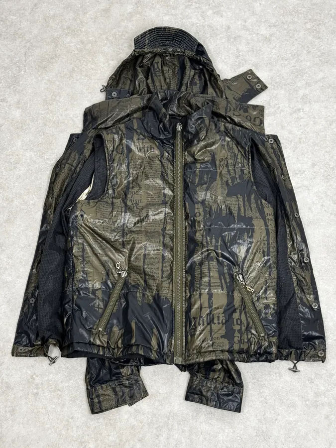 SS2008 Galliano 2 in 1 Khaki Brown & Black Newspaper Windbreaker Jacket - Image 6