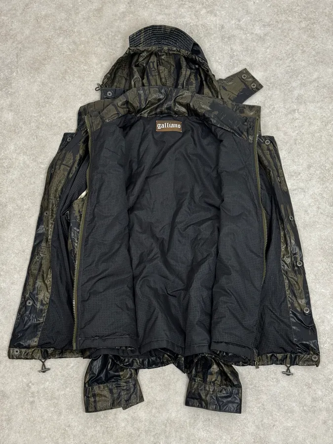 SS2008 Galliano 2 in 1 Khaki Brown & Black Newspaper Windbreaker Jacket - Image 7