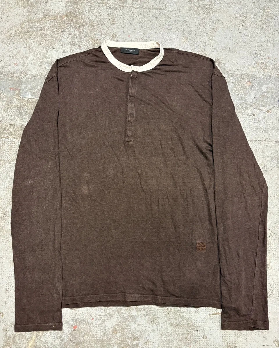 SS2008 Givenchy Brown Henley Longsleeves Top