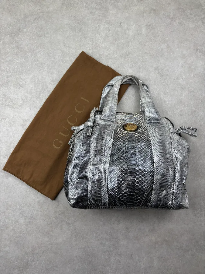 SS2008 Gucci Black & Silver Python Leather Tote Bag by Frida Giannini - Image 3