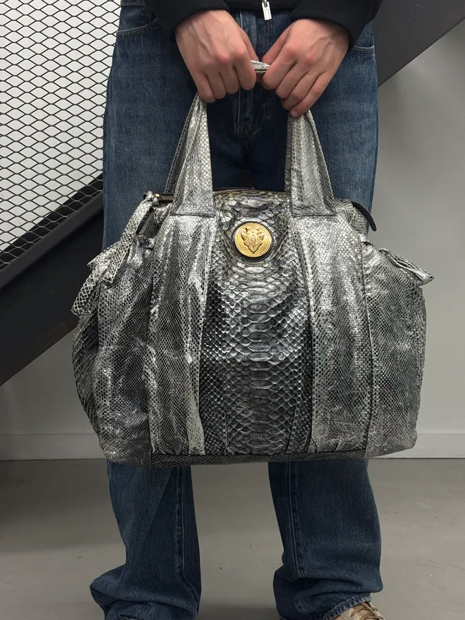 SS2008 Gucci Black & Silver Python Leather Tote Bag by Frida Giannini - Image 4
