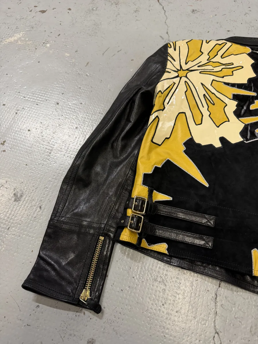 SS2008 Gucci Black & Yellow Floral Leather Biker Jacket by Frida Giannini - Image 9