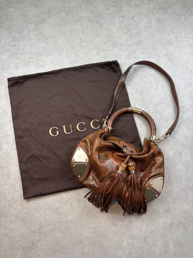 SS2008 Gucci Brown Python Leather Indy Shoulder Bag by Frida Giannini - Image 3