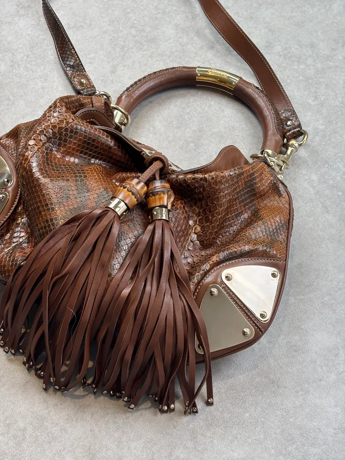 SS2008 Gucci Brown Python Leather Indy Shoulder Bag by Frida Giannini - Image 8