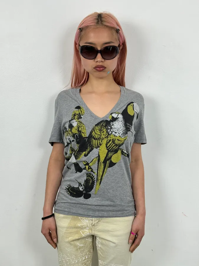 SS2008 Gucci Grey V-Neck Bird T-Shirt - Image 2