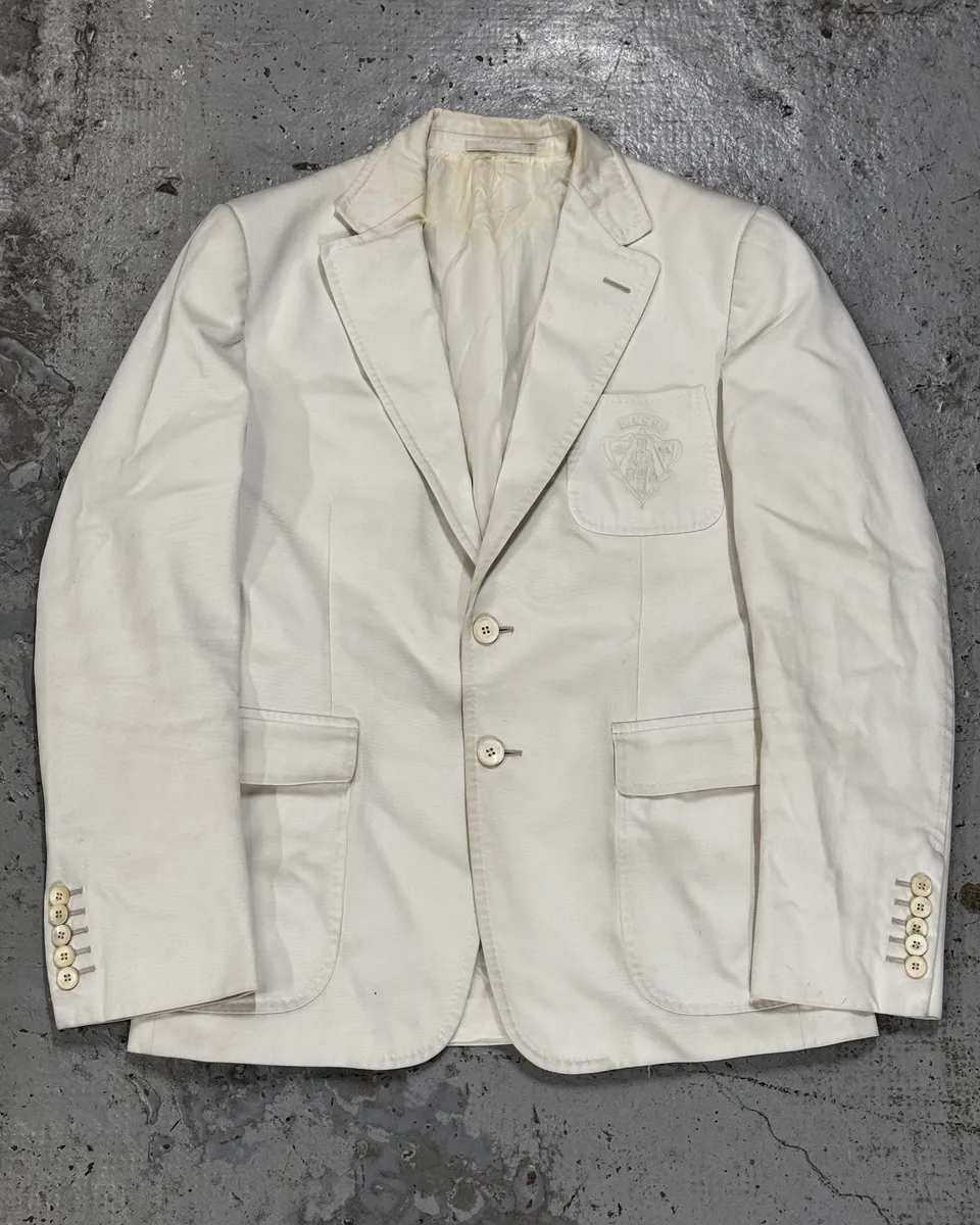 SS2008 Gucci White Cotton Embroidered Crest Blazer by Frida Giannini