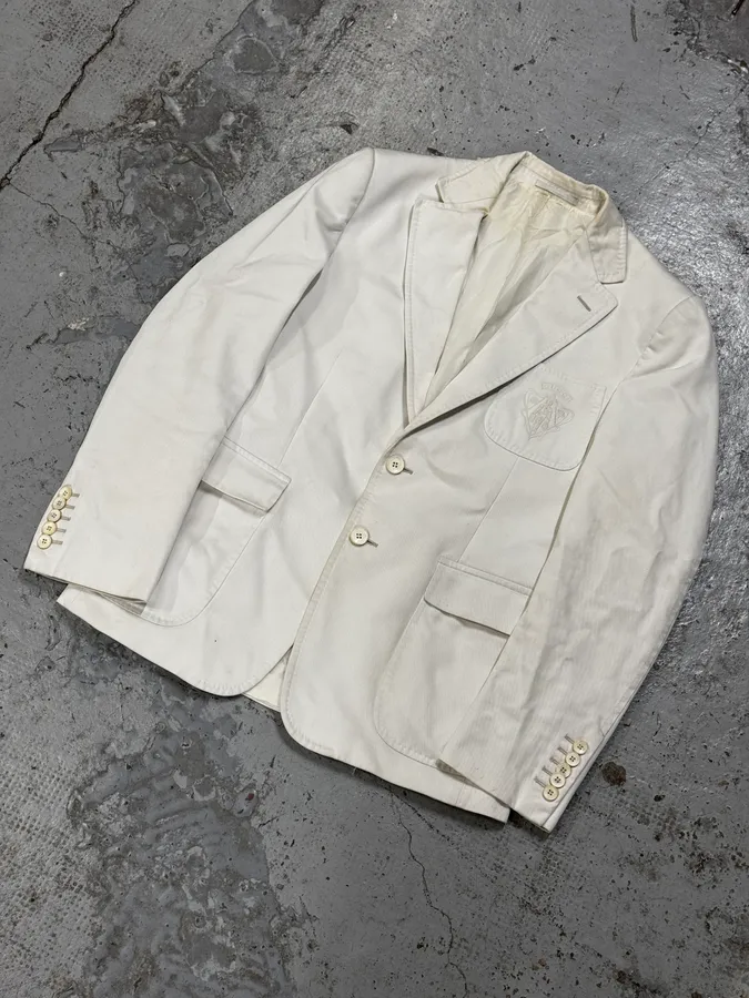 SS2008 Gucci White Cotton Embroidered Crest Blazer by Frida Giannini - Image 4