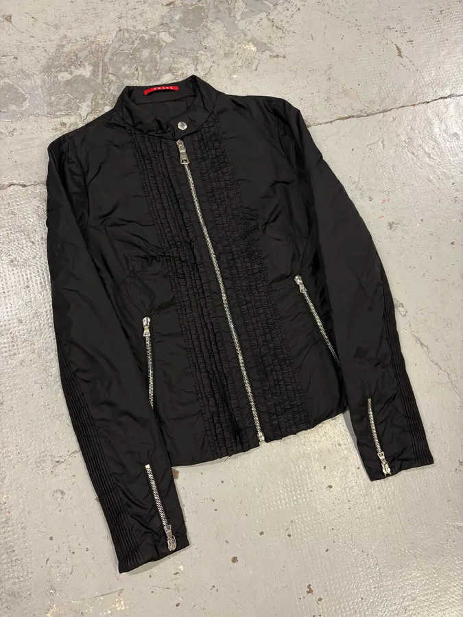 SS2008 Prada Black Wrapped Multi Zips Nylon Jacket - Image 4