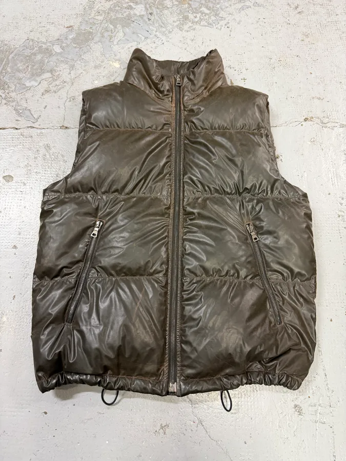 SS2008 Prada Brown Eroded Nylon Puffer Vest Jacket