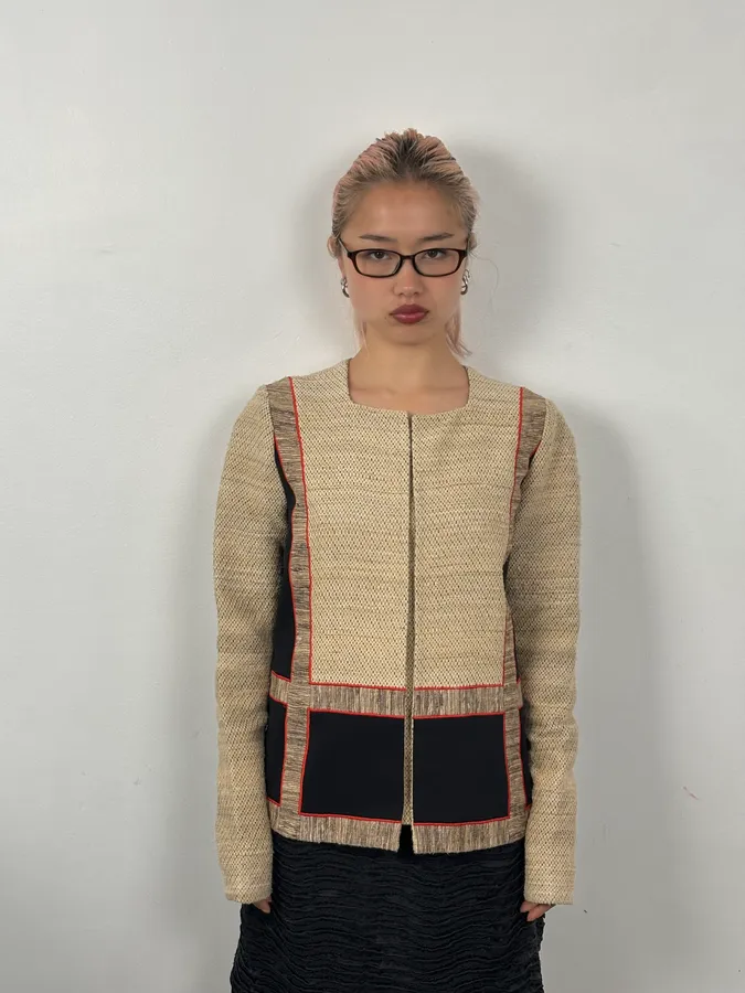 SS2009 Balenciaga Beige Wool Contrast Pocket Light Blazer Jacket - Image 2