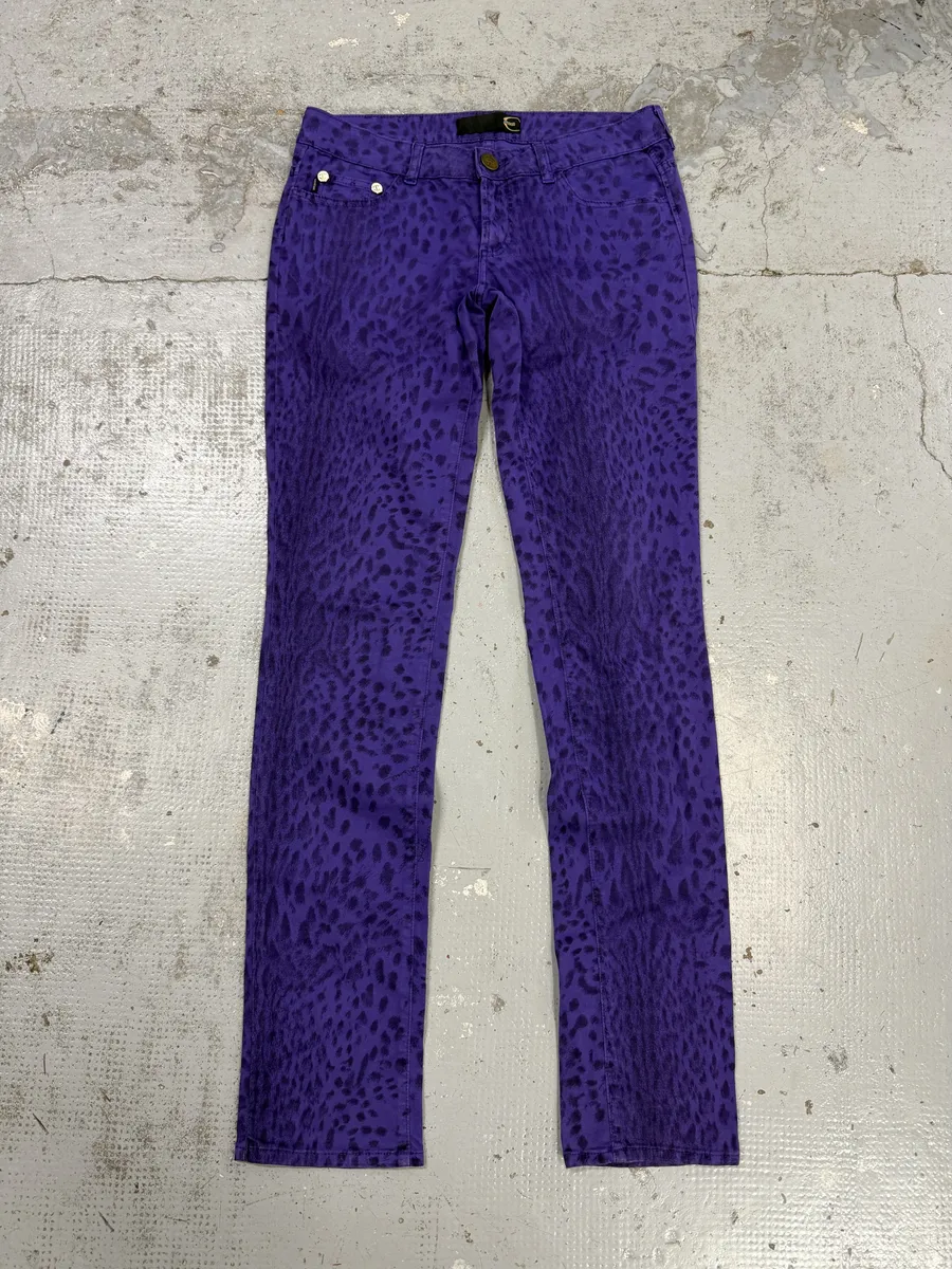 SS2009 Cavalli Leopard Purple & Black Slim Pants