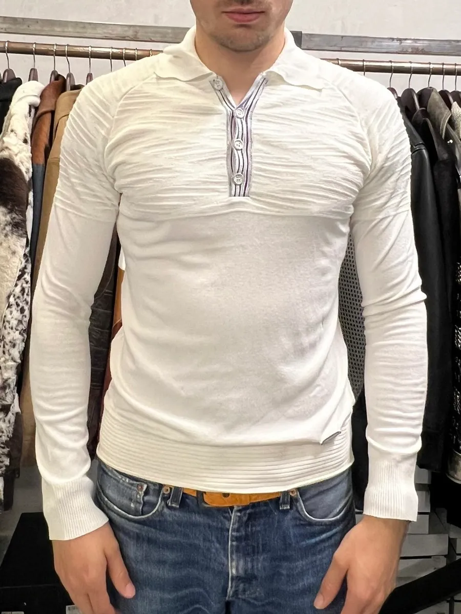 SS2009 Cavalli White Pleats Polo Longsleeves - Image 2