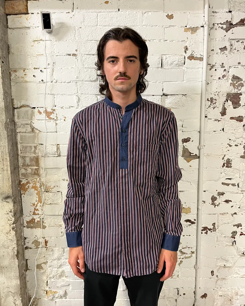 SS2009 Dolce & Gabbana Navy Half Breasted Striped Henley Shirt