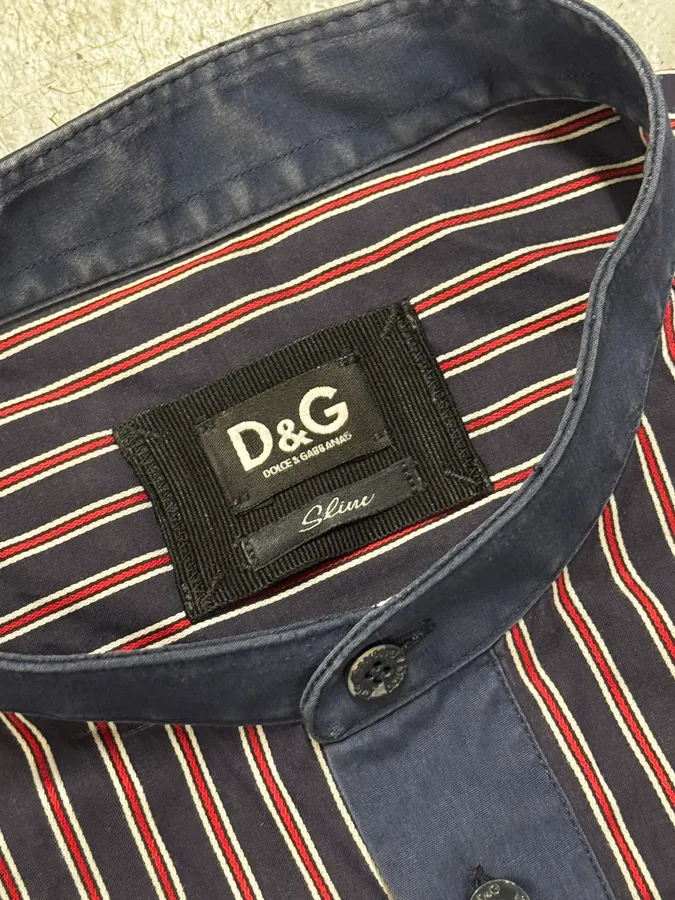 SS2009 Dolce & Gabbana Navy Half Breasted Striped Henley Shirt - Image 10