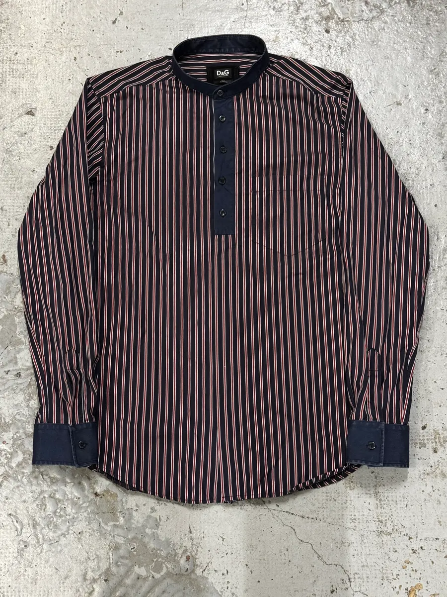 SS2009 Dolce & Gabbana Navy Half Breasted Striped Henley Shirt - Image 3