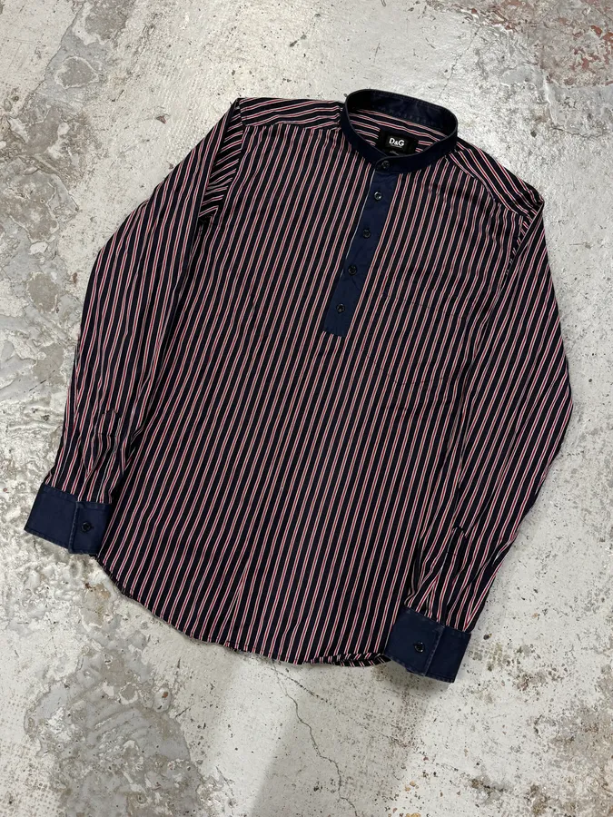 SS2009 Dolce & Gabbana Navy Half Breasted Striped Henley Shirt - Image 5