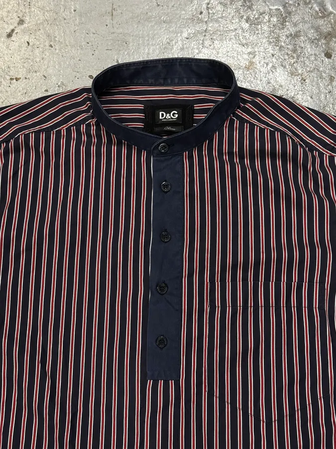 SS2009 Dolce & Gabbana Navy Half Breasted Striped Henley Shirt - Image 7